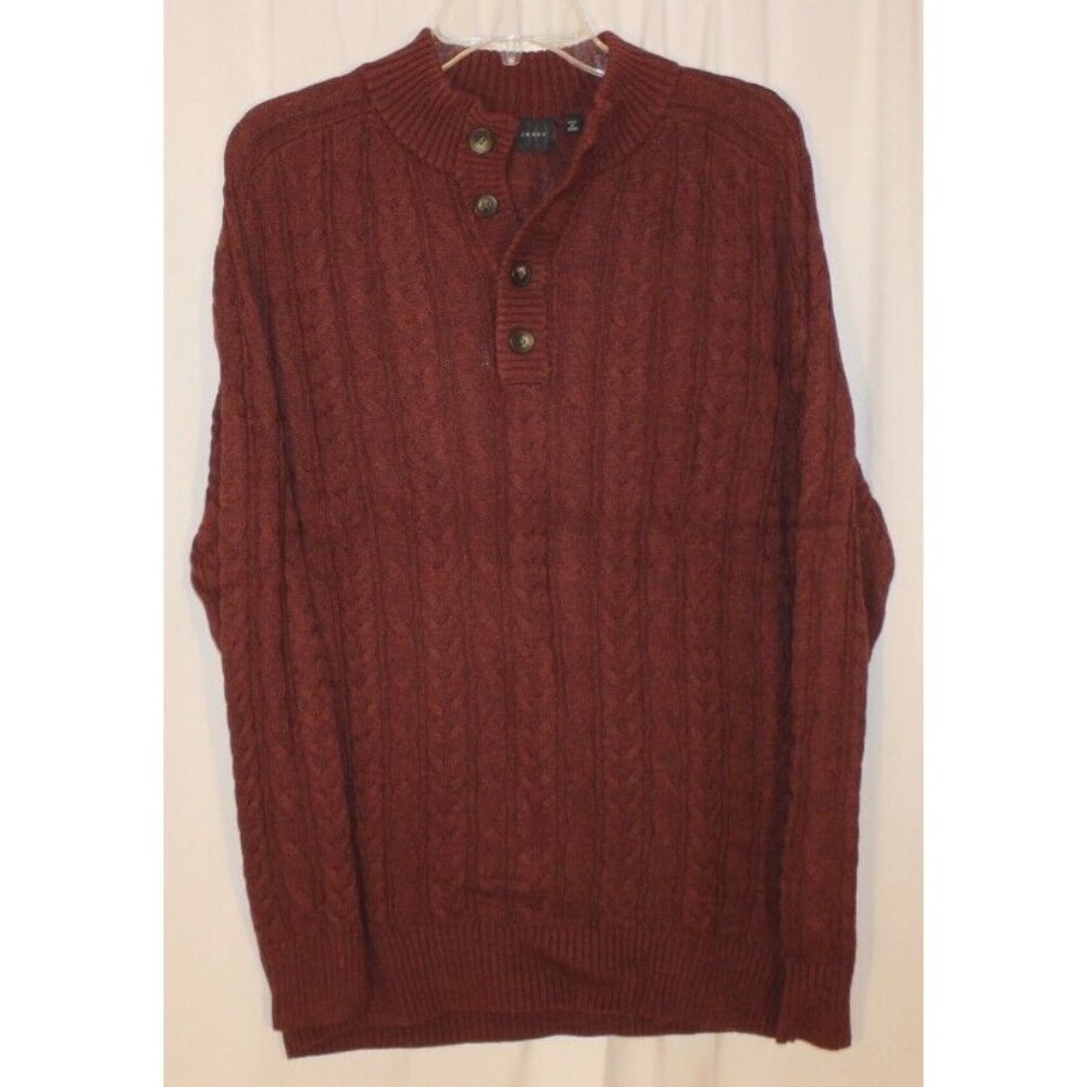 NEW Bobby Jones Medium Merlot Burgundy Cable Knit Mock Neck Button Up Sweater